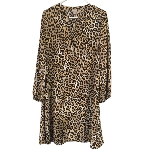 Chico's Women's Dress Size 00= 2 Brown Animal Print Lightweight Shift Short - Picture 2 of 8